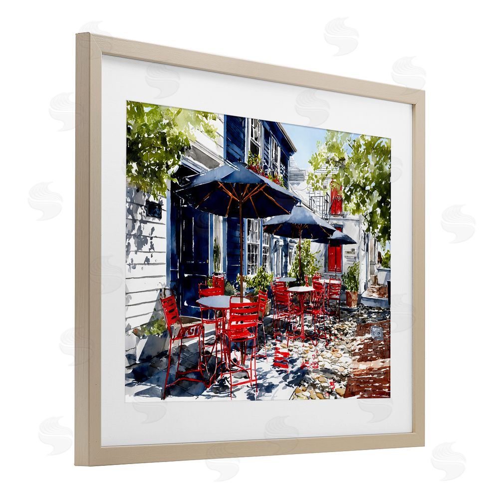 Franklyn Gregory Cafe Classic Red Chairs Brown Framed Print Under Glass with Matting Wall Art