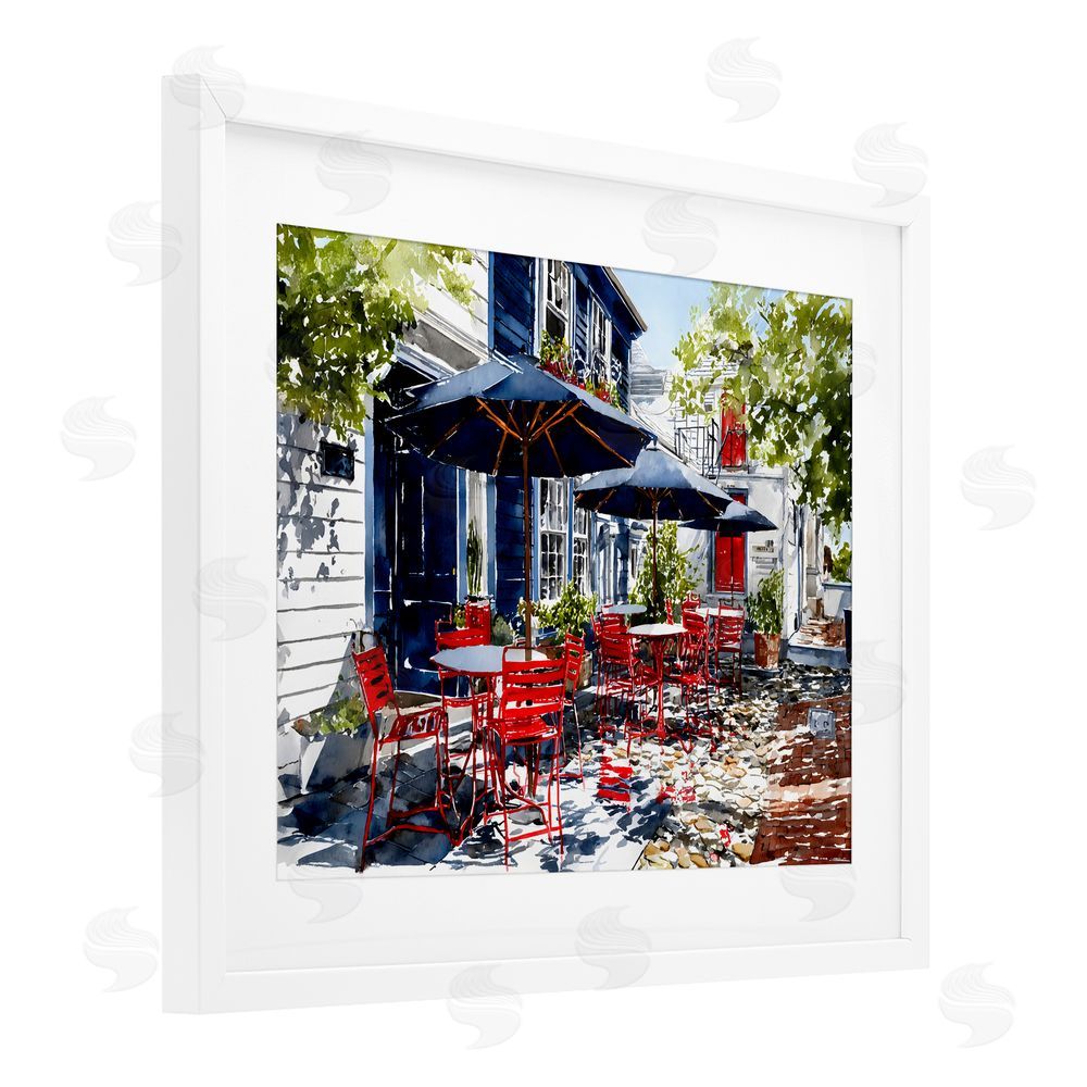 Franklyn Gregory Cafe Classic Red Chairs White Framed Print Under Glass with Matting Wall Art