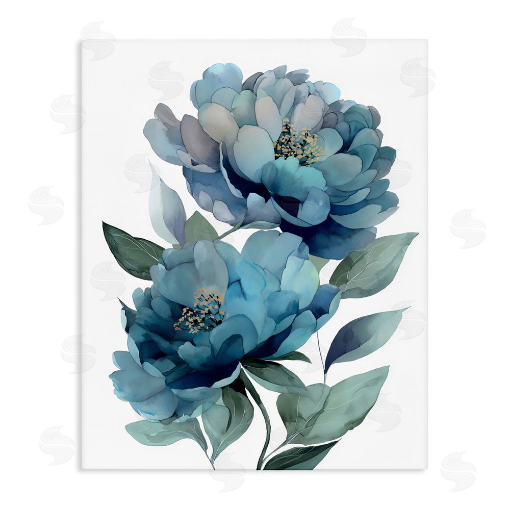 Franklyn Gregory Two Blue Flowers Serene Peonies Stretched Canvas Wall Art Print