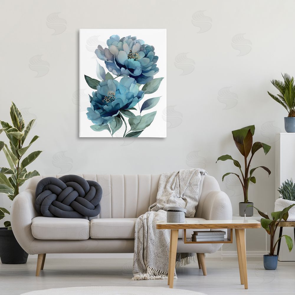 Franklyn Gregory Two Blue Flowers Serene Peonies Stretched Canvas on Wall