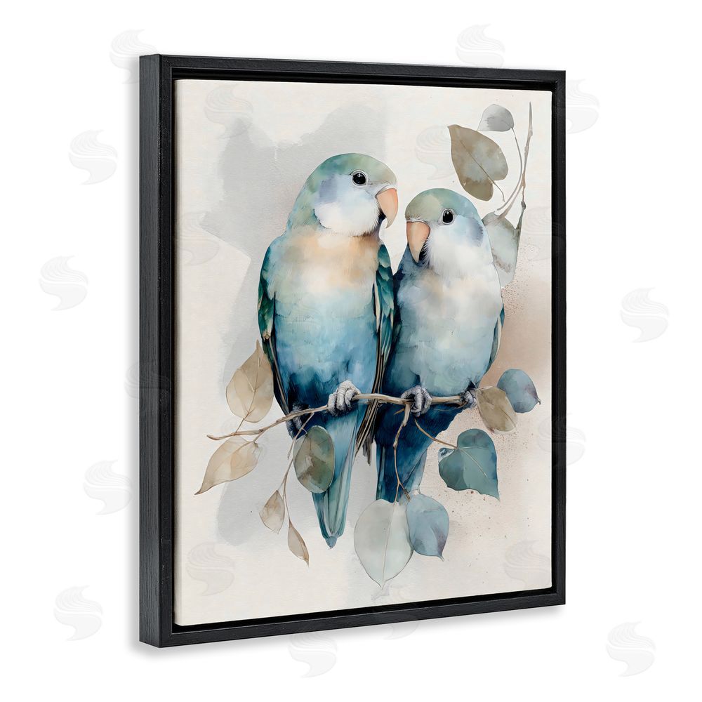 Franklyn Gregory Blue Bird Lovers Black Floating Frame Stretched Canvas Wall Art Print