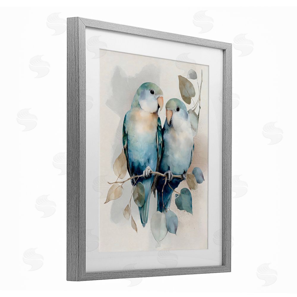 Franklyn Gregory Blue Bird Lovers Gray Framed Print Under Glass with Matting Wall Art