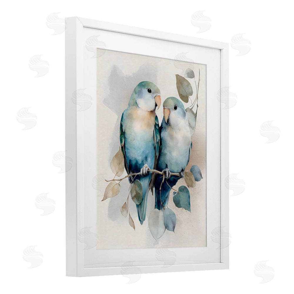 Franklyn Gregory Blue Bird Lovers White Framed Print Under Glass with Matting Wall Art