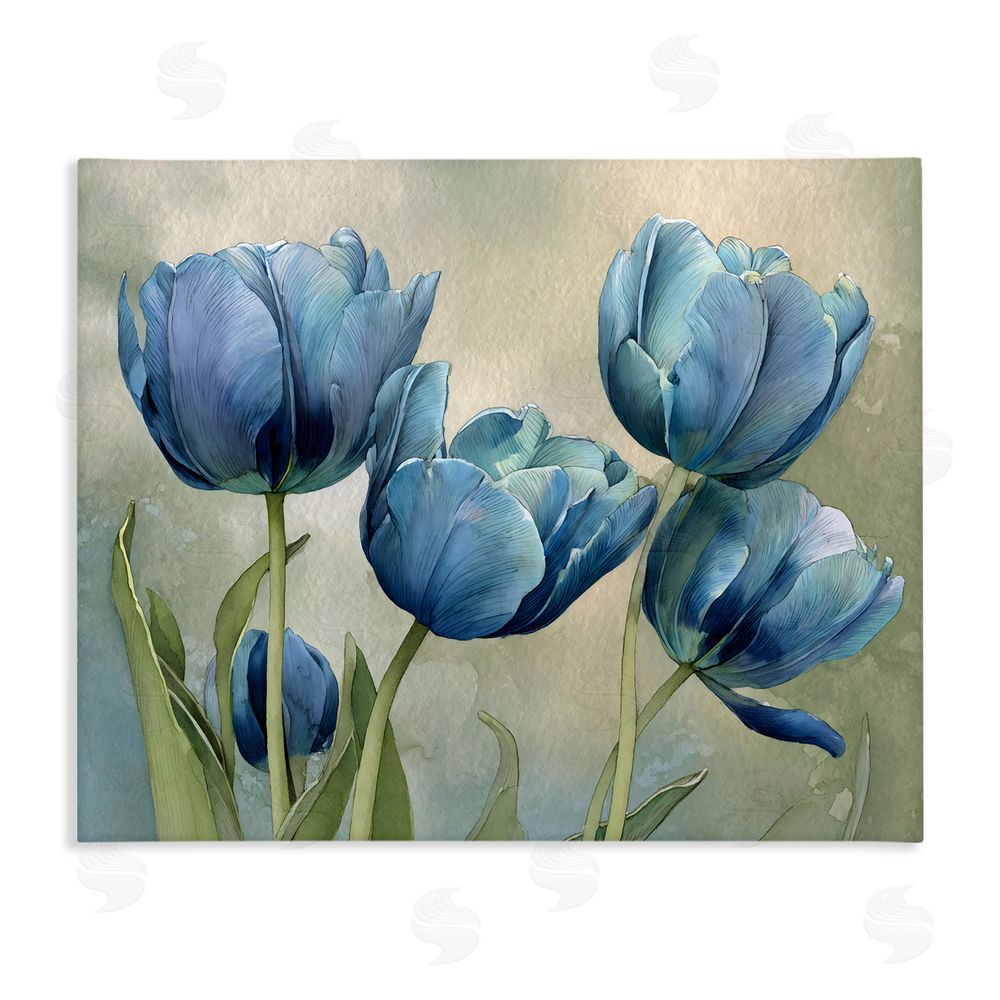 Franklyn Gregory Drawn Blue Tulip Flowers Stretched Canvas Wall Art