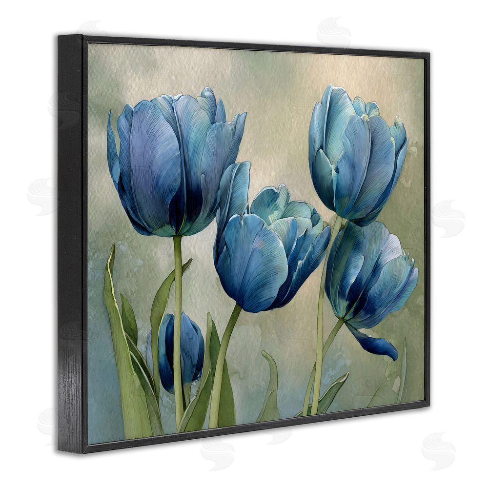 Franklyn Gregory Drawn Blue Tulip Flowers Black Framed Giclee Wall Art Print
