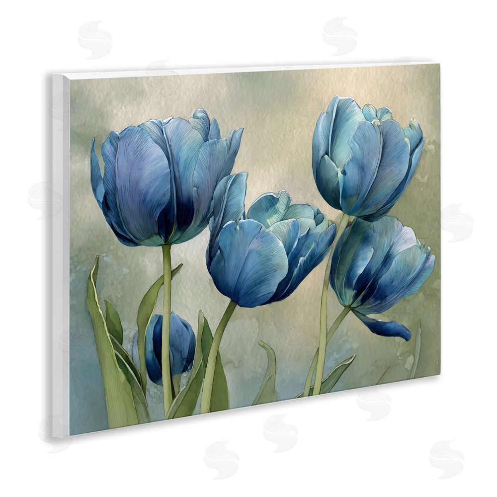 Franklyn Gregory Drawn Blue Tulip Flowers Wall Plaque with Fixed Lithograph Print