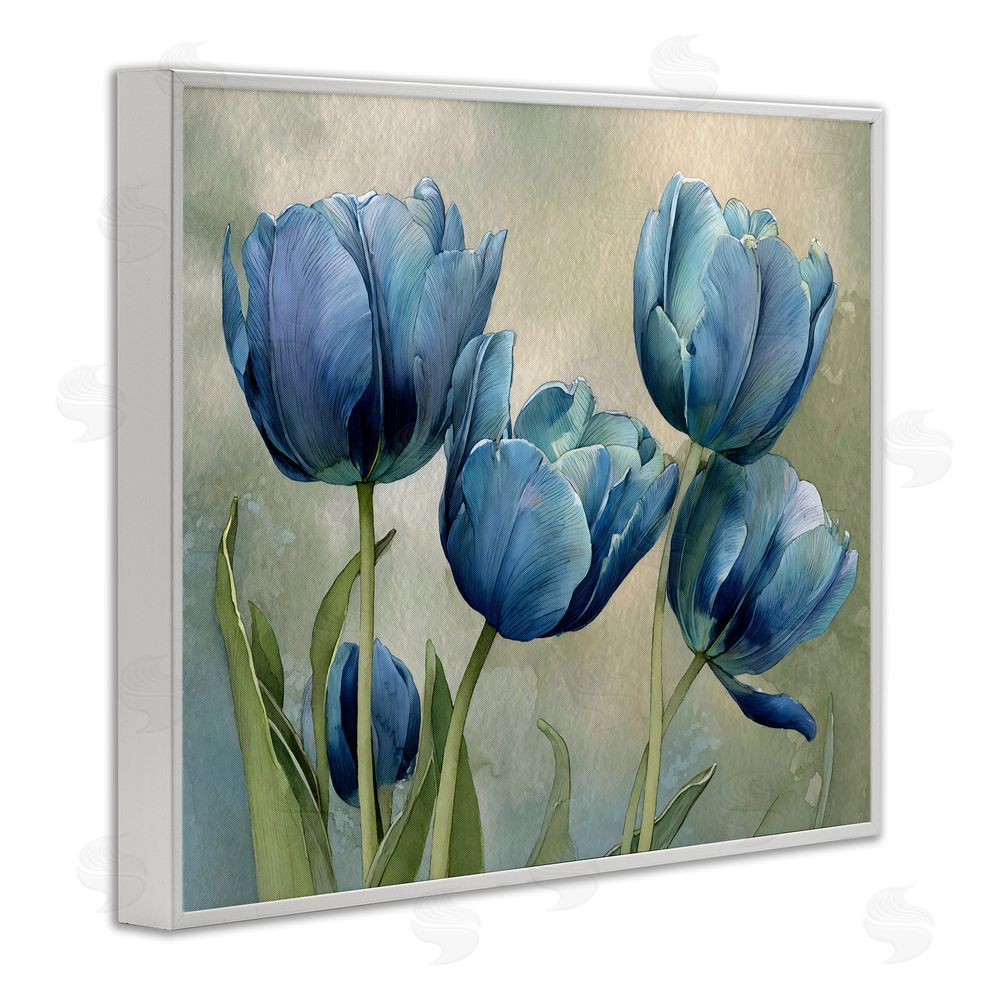 Franklyn Gregory Drawn Blue Tulip Flowers White Framed Giclee Wall Art Print