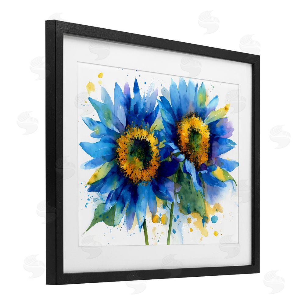 Franklyn Gregory Blue Sunflowers Bouquet Black Framed Print Under Glass with Matting Wall Art