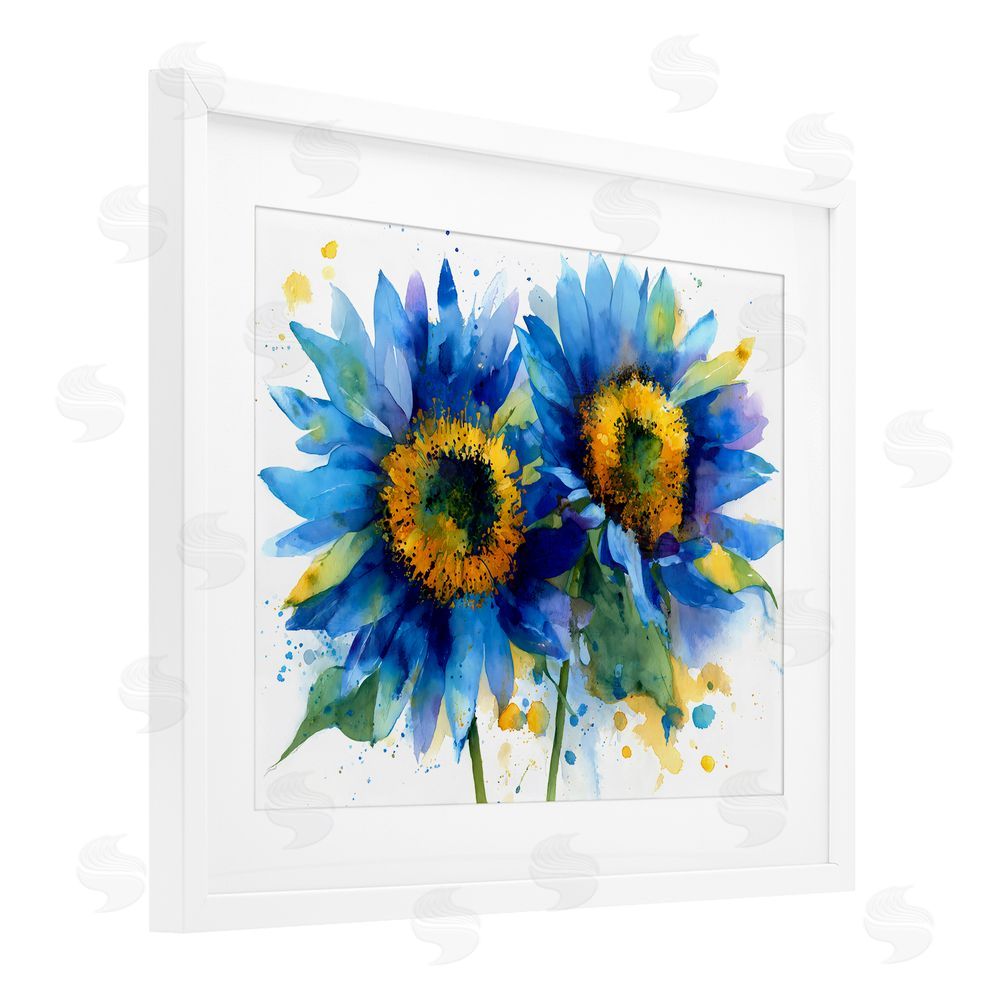 Franklyn Gregory Blue Sunflowers Bouquet White Framed Print Under Glass with Matting Wall Art