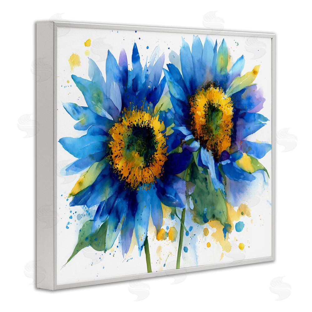 Franklyn Gregory Blue Sunflowers Bouquet White Framed Giclee Wall Art Print