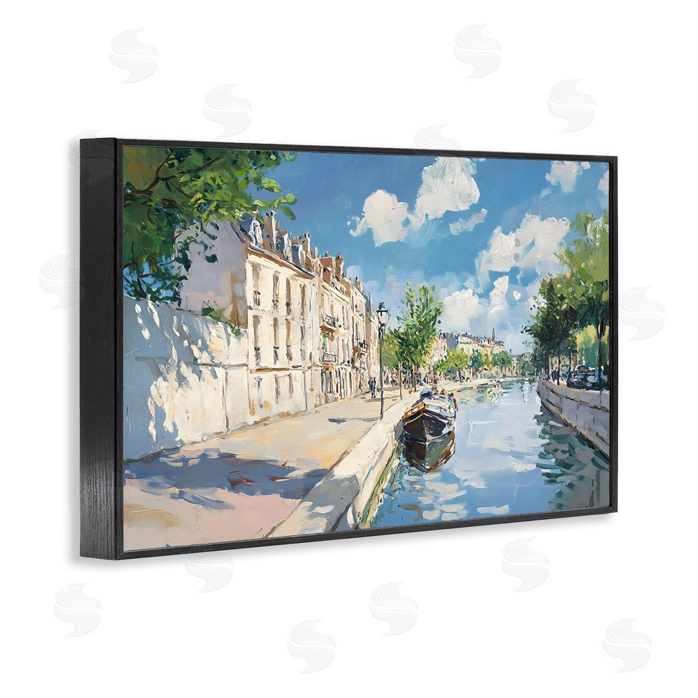 Creative Studio Boat in Canal Summer Reflection Black Framed Giclee Wall Art Print