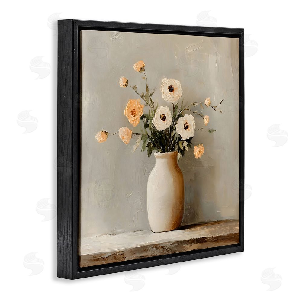 Creative Studio Simple Floral Vase in Pastels Black Floating Framed Canvas Wall Art Print
