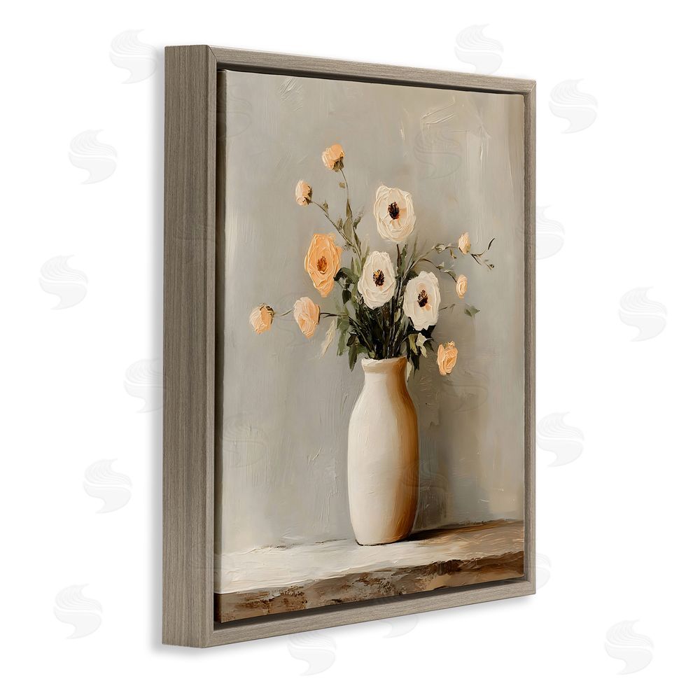Creative Studio Simple Floral Vase in Pastels Brown Floating Framed Canvas Wall Art Print
