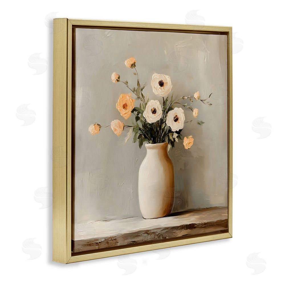 Creative Studio Simple Floral Vase in Pastels Gold Floating Framed Canvas Wall Art Print