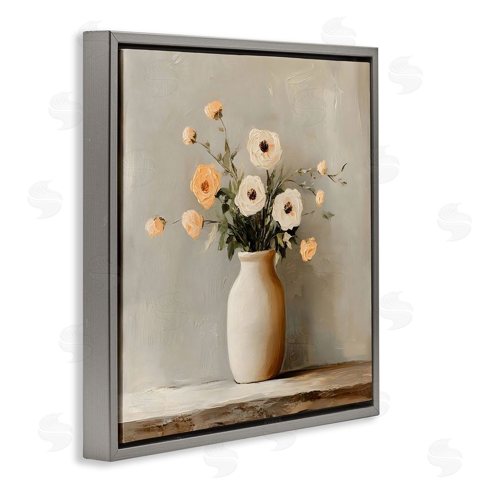 Creative Studio Simple Floral Vase in Pastels Gray Floating Framed Canvas Wall Art Print
