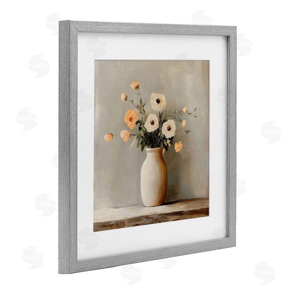 Creative Studio Simple Floral Vase in Pastels Gray Framed Print Under Glass with White Mat Wall Art