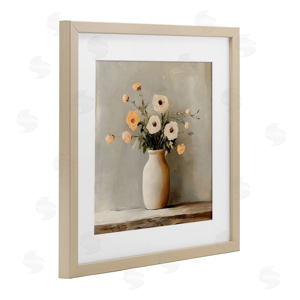 Creative Studio Simple Floral Vase in Pastels Brown Framed Print Under Glass with White Mat Wall Art