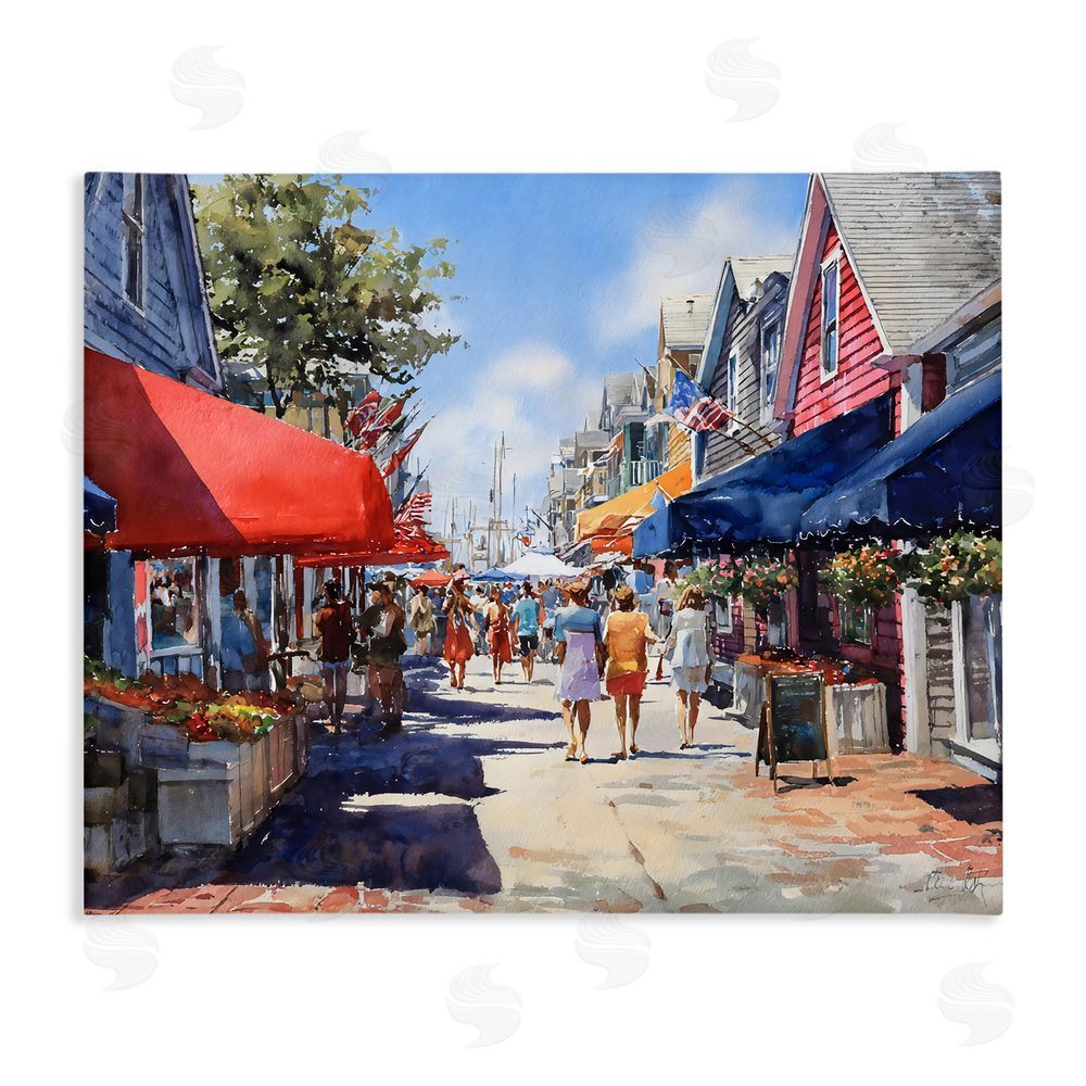 Franklyn Gregory American Coastal Town Stroll Stretched Canvas Wall Art Print