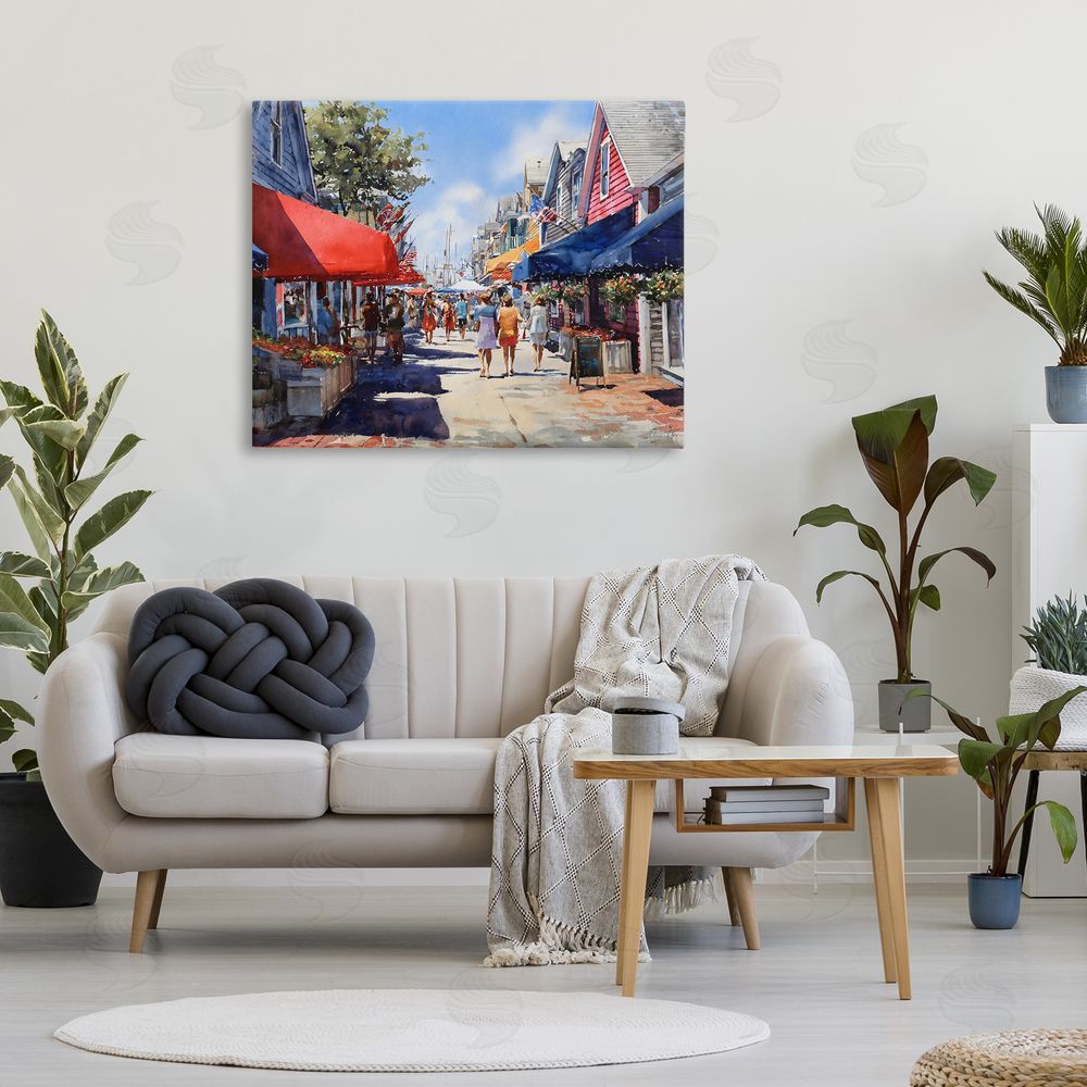 Franklyn Gregory American Coastal Town Stroll Stretched Canvas Wall Art Print in Room