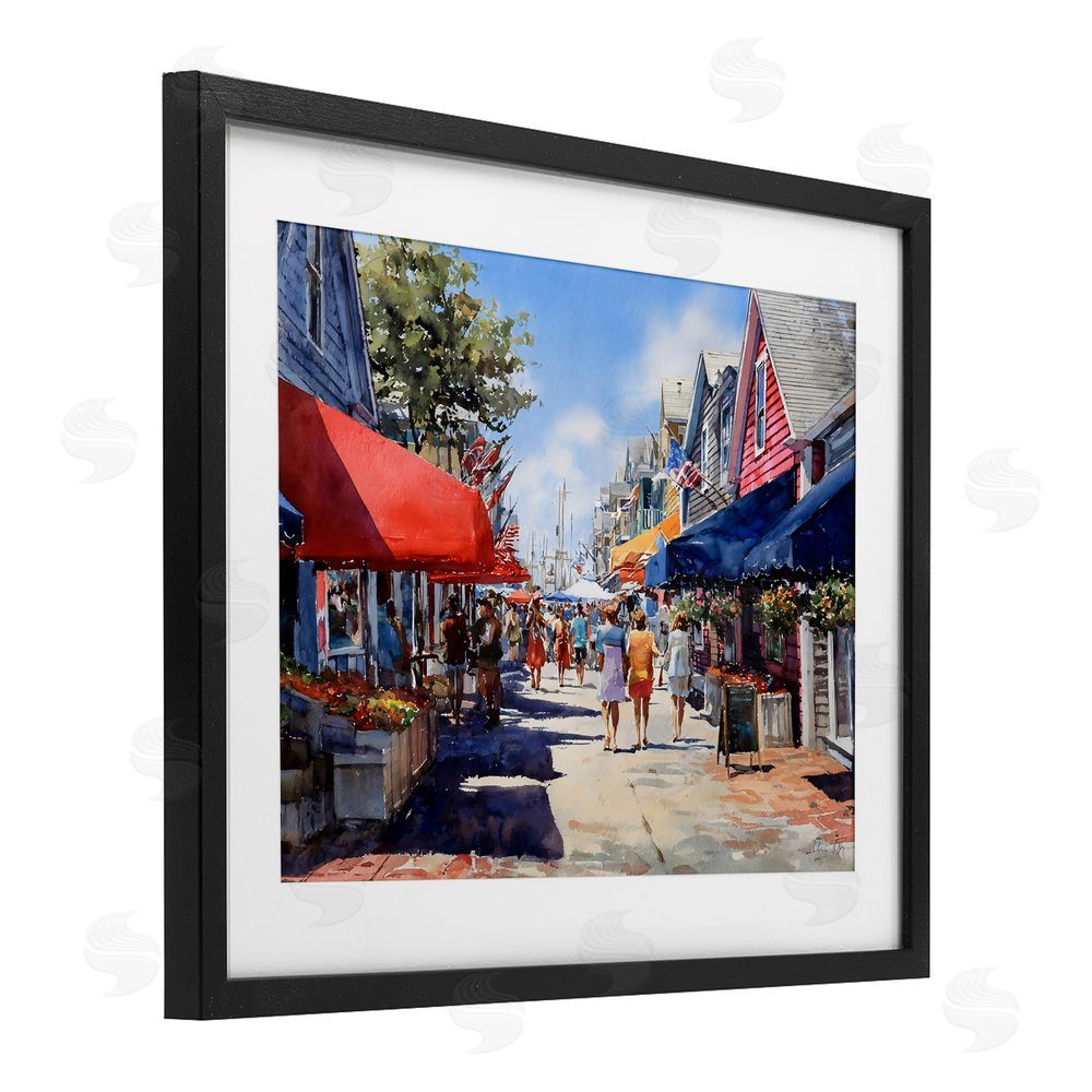 Franklyn Gregory American Coastal Town Stroll Black Framed Print Under Glass with Matting Wall Art