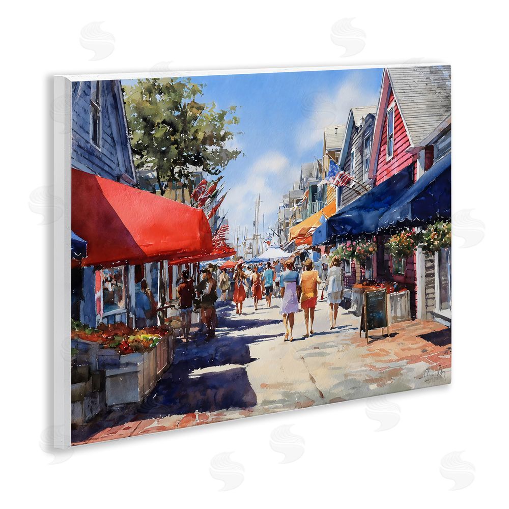 Franklyn Gregory American Coastal Town Stroll Wall Plaque Art Print with White Foil Wrap
