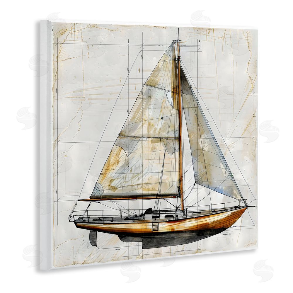 Creative Studio Vintage Sailboat Drawing Blueprint Wall Plaque Printed Art
