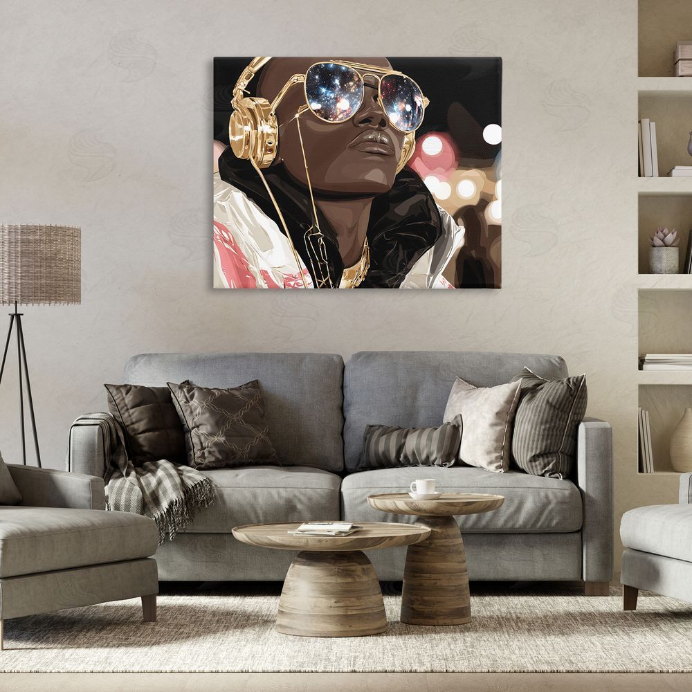 Franklyn Gregory Starry Eyed Shades with Headphones Stretched Canvas on Wall