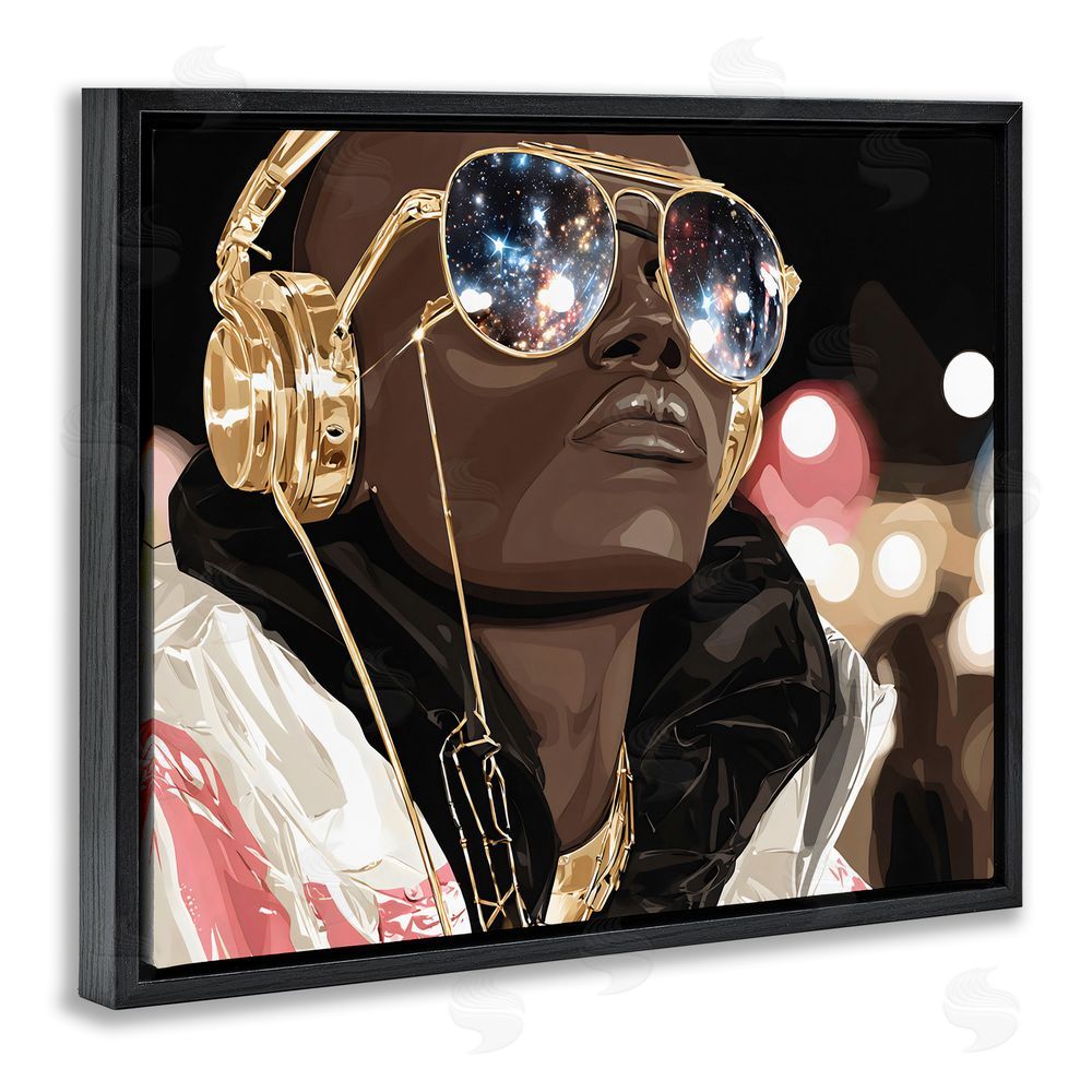 Franklyn Gregory Starry Eyed Shades with Headphones Black Floating Framed Canvas Wall Art Print
