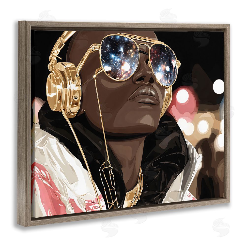 Franklyn Gregory Starry Eyed Shades with Headphones Brown Floating Framed Canvas Wall Art Print