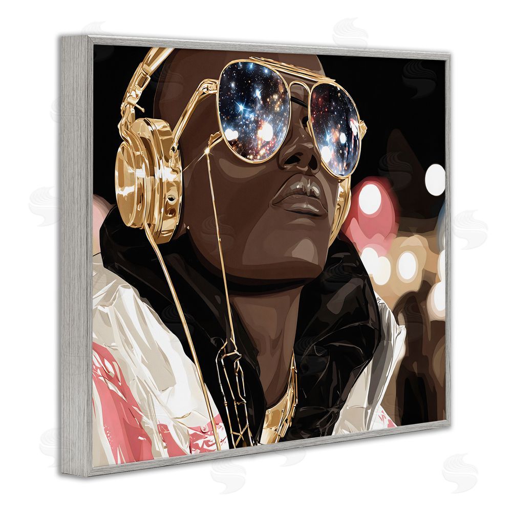 Franklyn Gregory Starry Eyed Shades with Headphones Gray Framed Giclee Wall Art Print