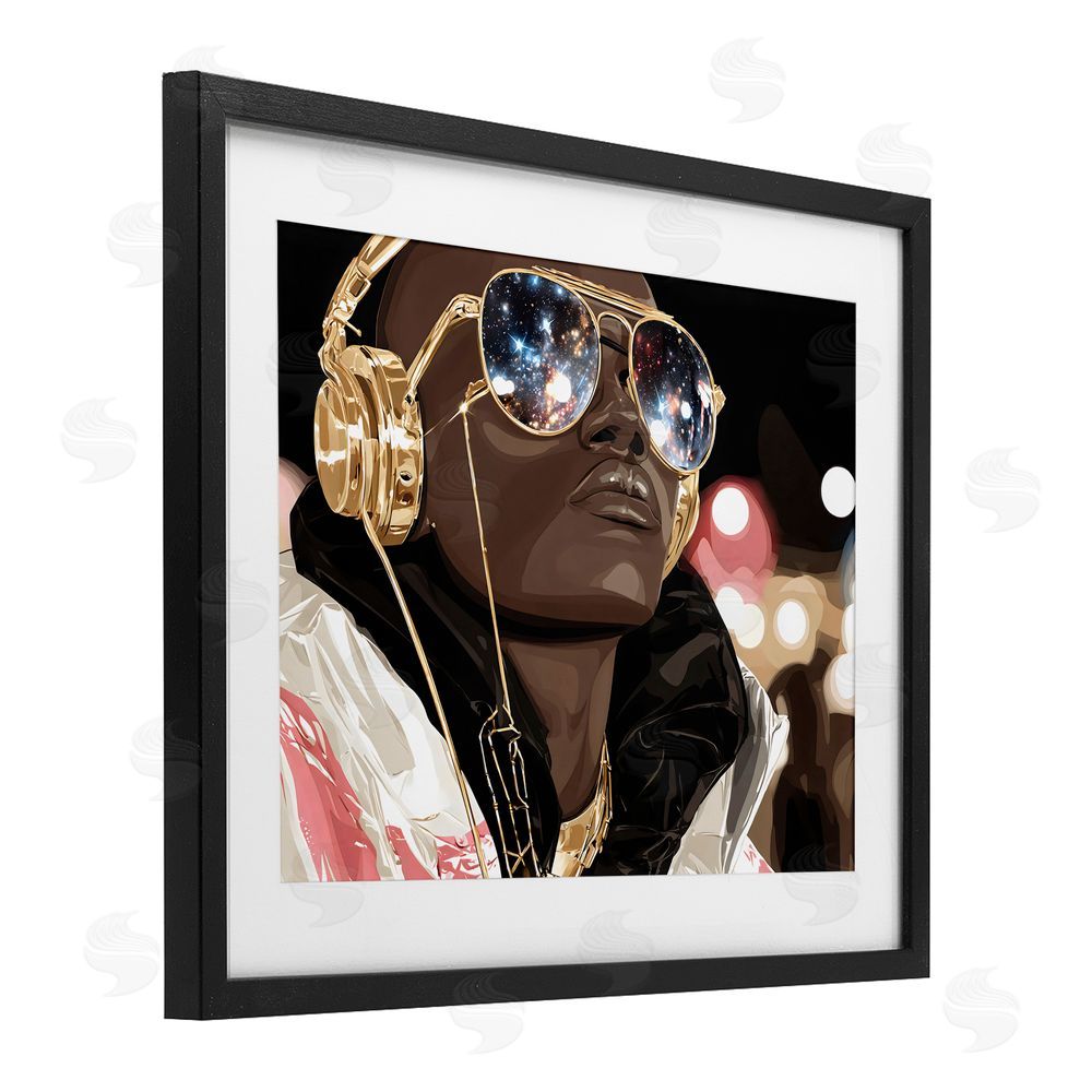 Franklyn Gregory Starry Eyed Shades with Headphones Black Framed Print Under Glass with White Mat Wall Art