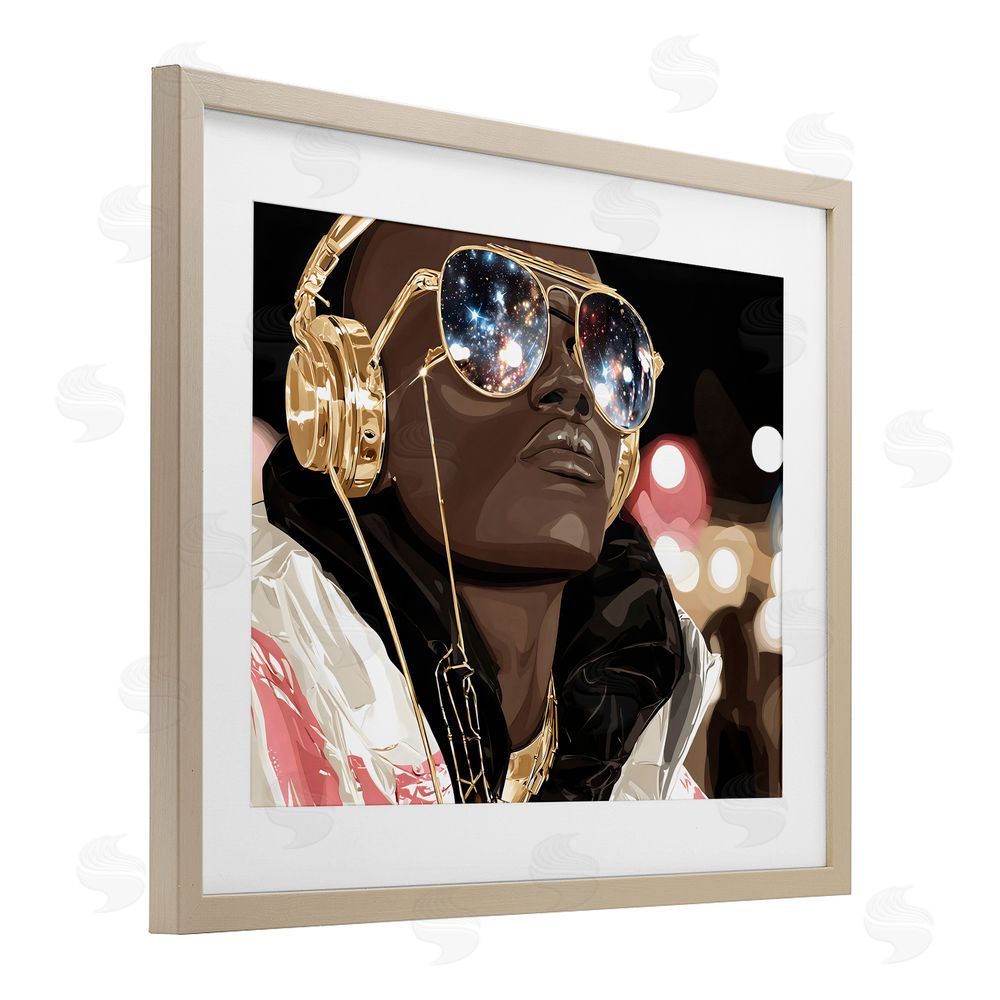 Franklyn Gregory Starry Eyed Shades with Headphones Brown Framed Print Under Glass with White Mat Wall Art