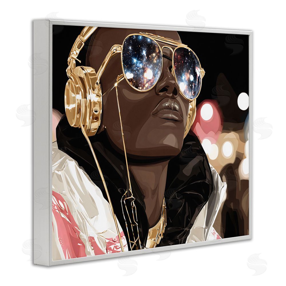 Franklyn Gregory Starry Eyed Shades with Headphones White Framed Giclee Wall Art Print
