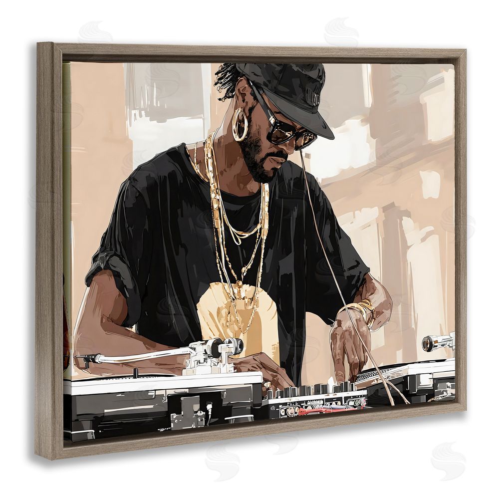Franklyn Gregory Timeless DJ with Urban Rhythm Brown Floating Framed Canvas Wall Art Print