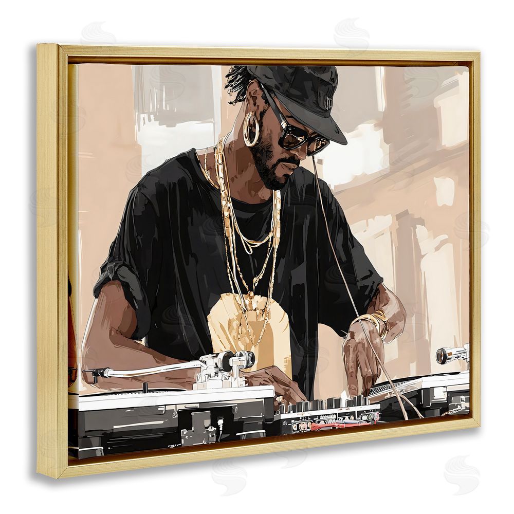 Franklyn Gregory Timeless DJ with Urban Rhythm Gold Floating Framed Canvas Wall Art Print