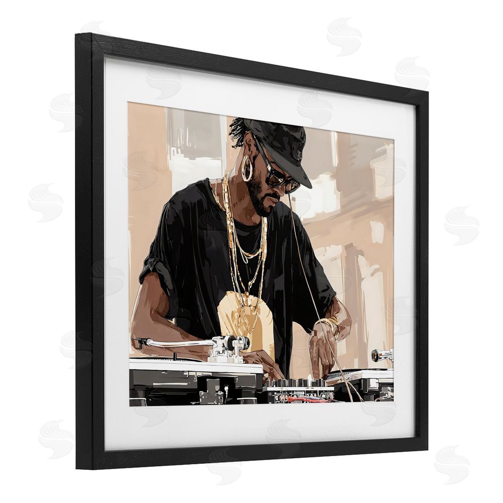Franklyn Gregory Timeless DJ with Urban Rhythm Black Framed Print Under Glass with White Mat Wall Art