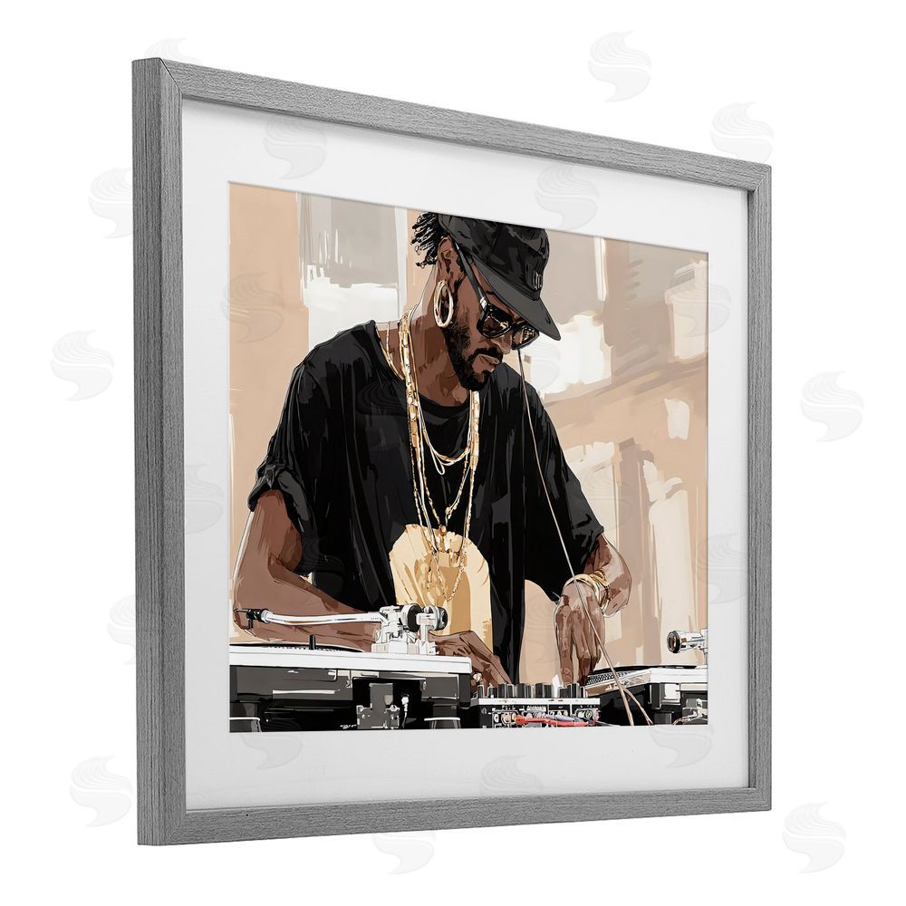 Franklyn Gregory Timeless DJ with Urban Rhythm Gray Framed Print Under Glass with White Mat Wall Art