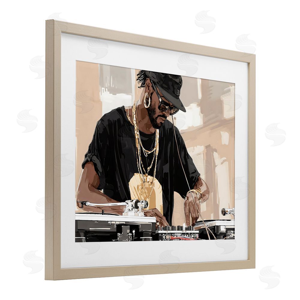 Franklyn Gregory Timeless DJ with Urban Rhythm Brown Framed Print Under Glass with White Mat Wall Art