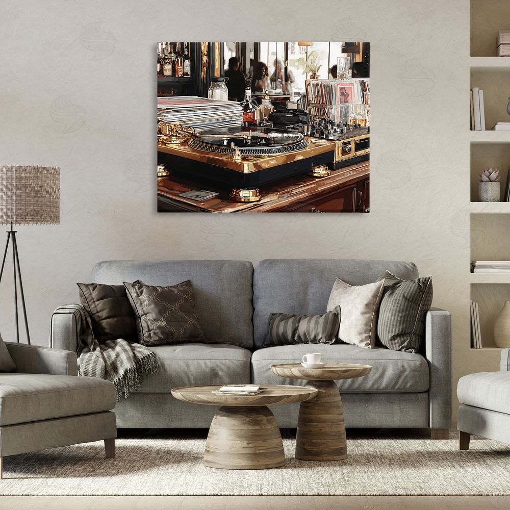 Franklyn Gregory Work Place Vintage Gold Turntable Stretched Canvas on Wall