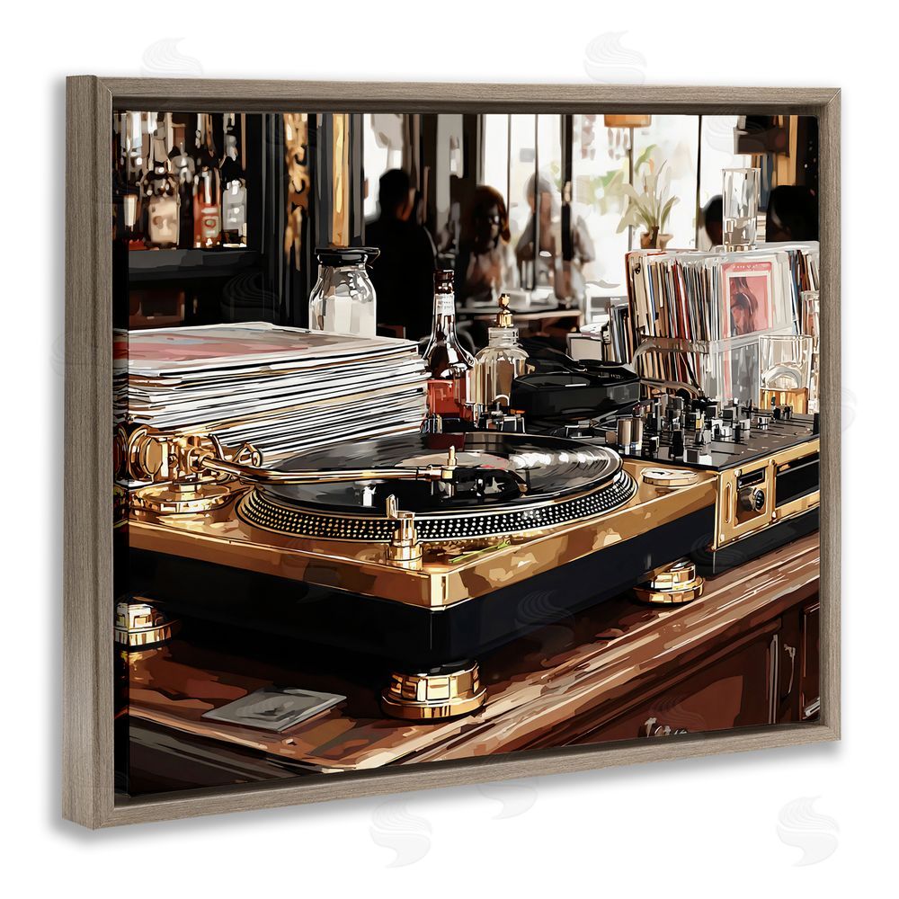 Franklyn Gregory Work Place Vintage Gold Turntable Brown Floating Framed Canvas Wall Art Print