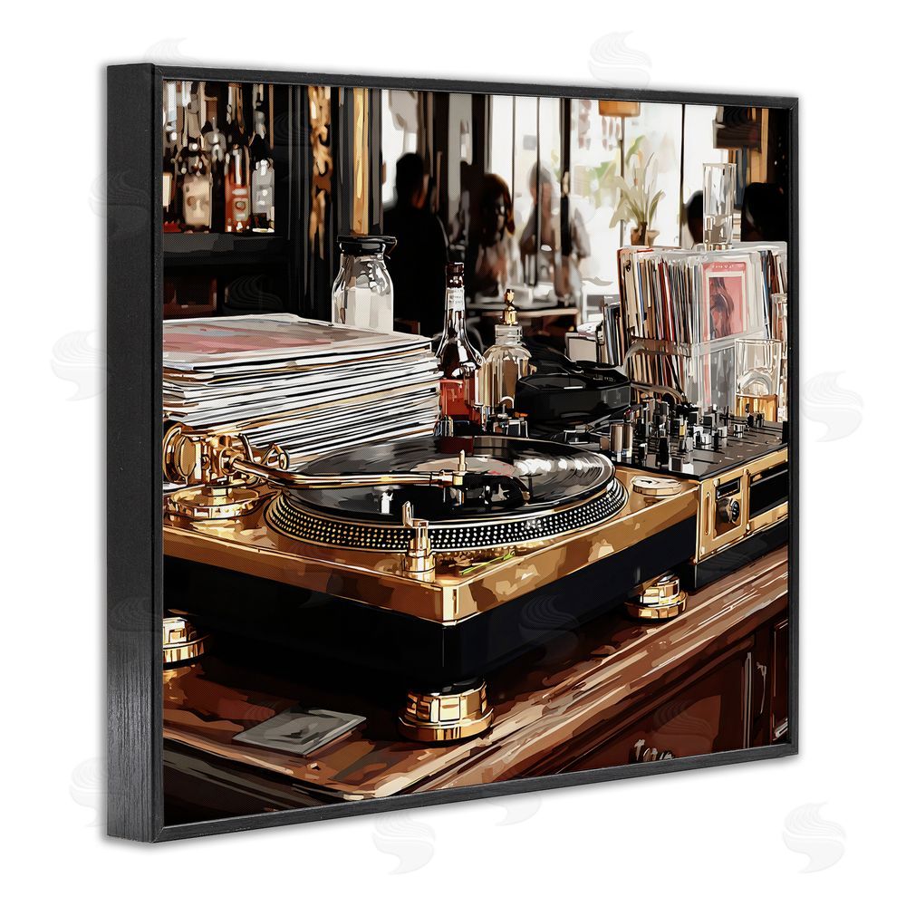 Franklyn Gregory Work Place Vintage Gold Turntable Black Framed Giclee Wall Art Print