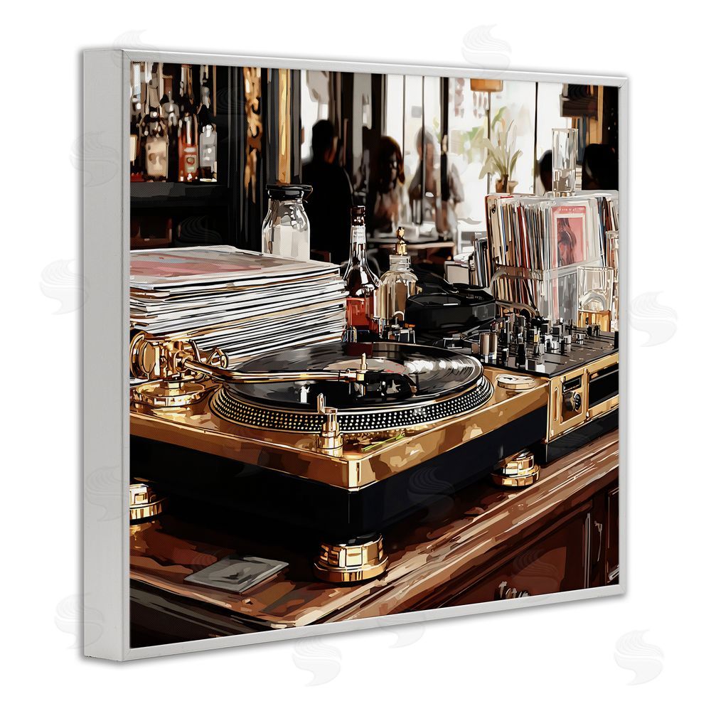 Franklyn Gregory Work Place Vintage Gold Turntable White Framed Giclee Wall Art Print