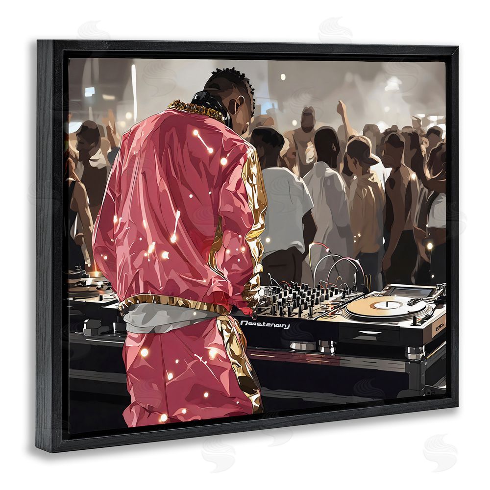 Franklyn Gregory DJ Performance At Nightclub Black Floating Frame Canvas Wall Art Print