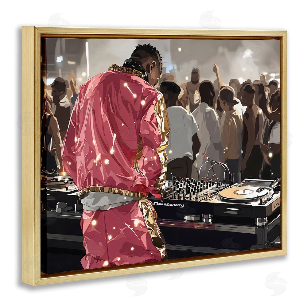 Franklyn Gregory DJ Performance At Nightclub Gold Floating Frame Canvas Wall Art Print