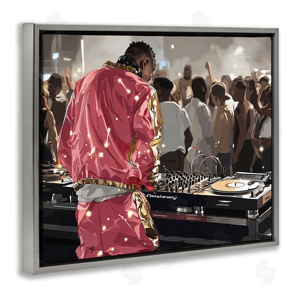 Franklyn Gregory DJ Performance At Nightclub Gray Floating Frame Canvas Wall Art Print