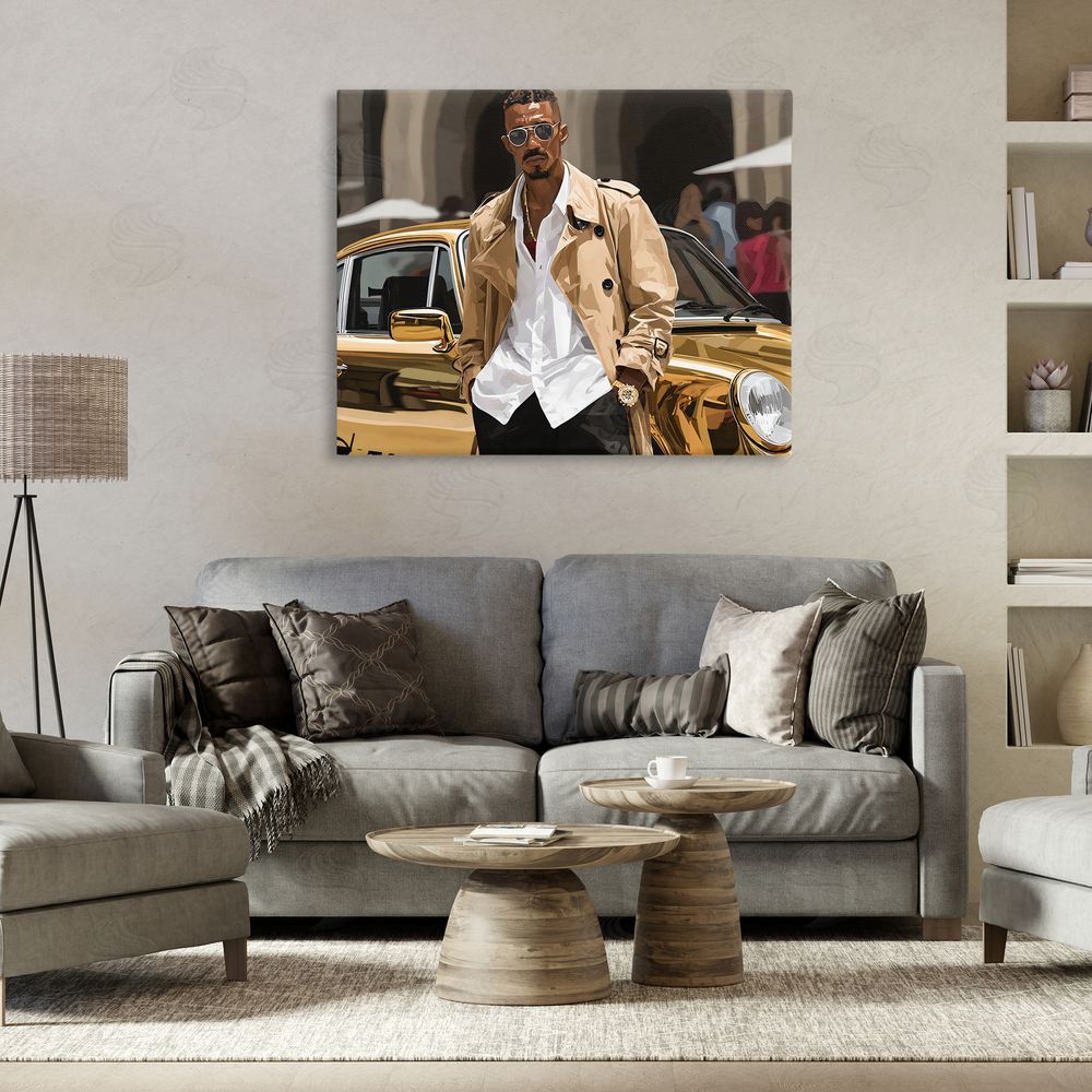 Franklyn Gregory Classy Gilded Sportscar & Driver Stretched Canvas Wall Art in Room