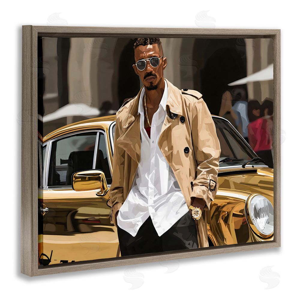 Franklyn Gregory Classy Gilded Sportscar & Driver Brown Floating Frame Canvas Wall Art Print