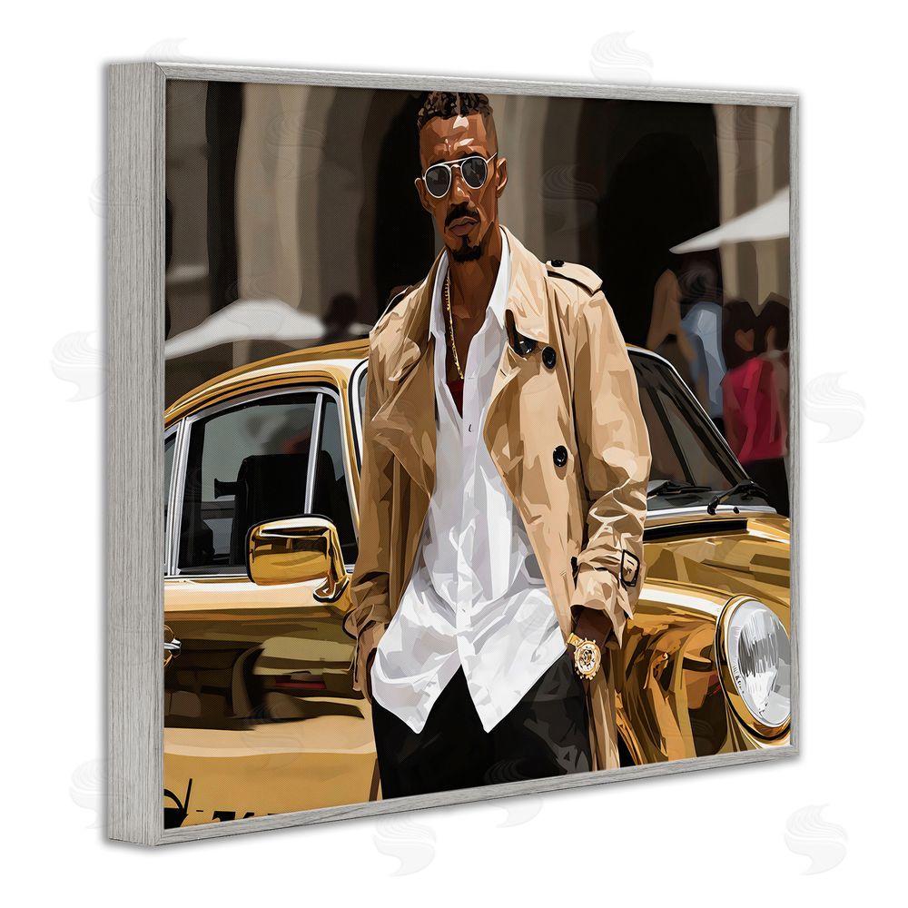 Franklyn Gregory Classy Gilded Sportscar & Driver Gray Framed Giclee Wall Art Print