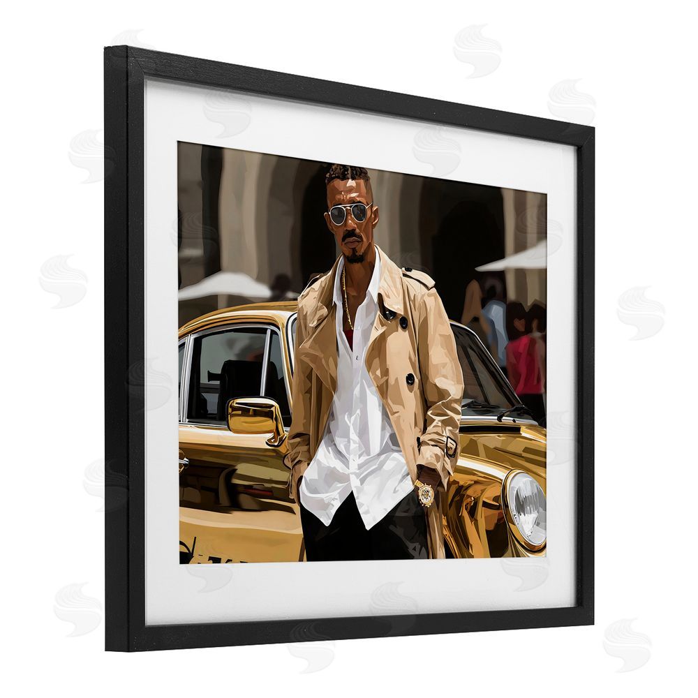 Franklyn Gregory Classy Gilded Sportscar & Driver Black Framed Print Under Glass Wall Art