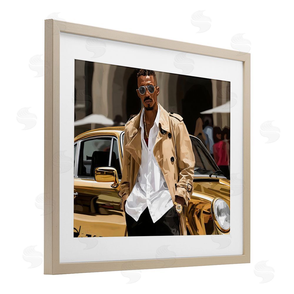 Franklyn Gregory Classy Gilded Sportscar & Driver Brown Framed Print Under Glass Wall Art